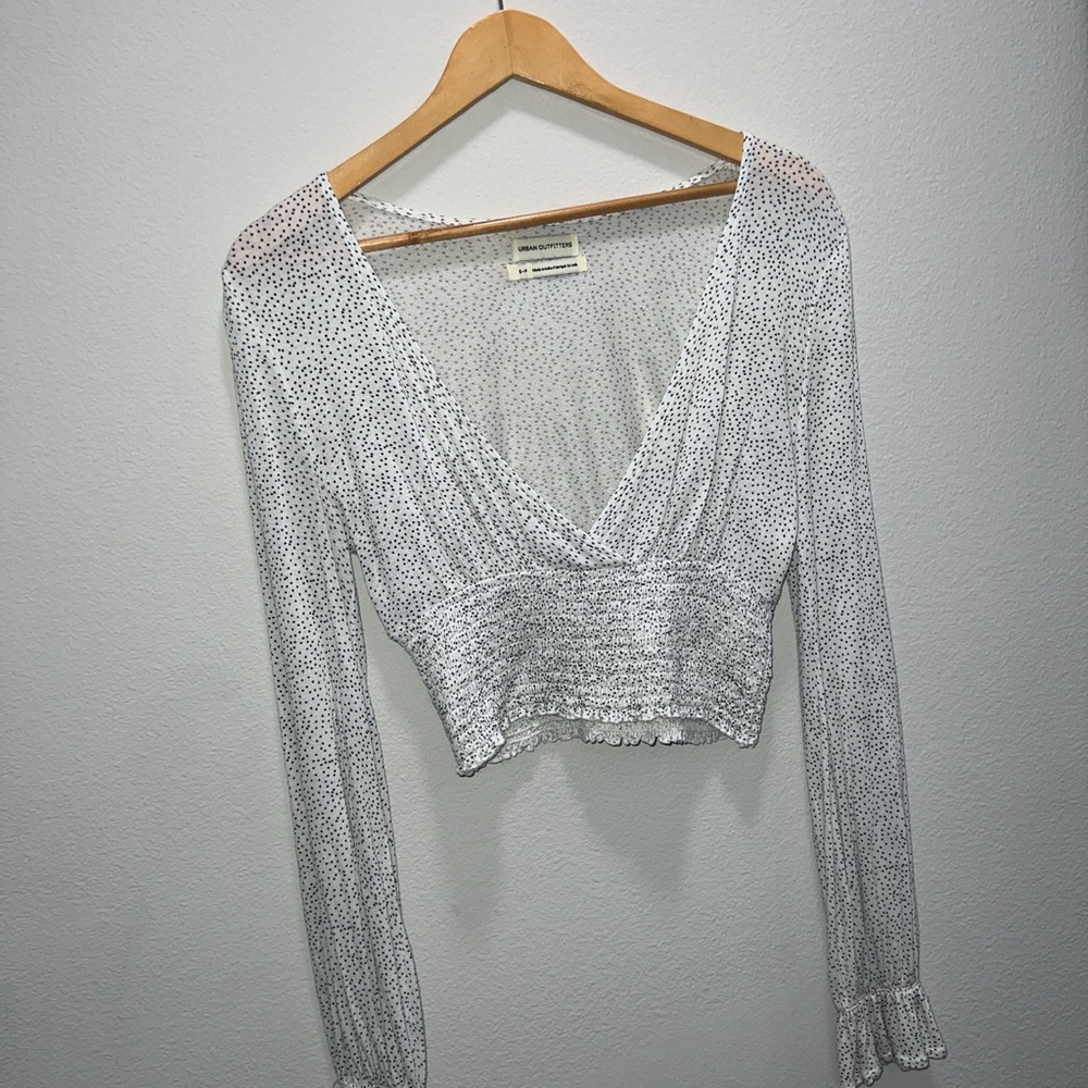 UO White & Black Spotted Blouse